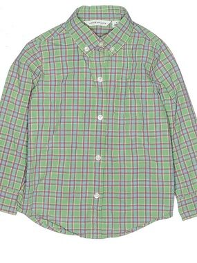 Janie and Jack Light Green Plaid Button-Down Shirt with Pink Accents